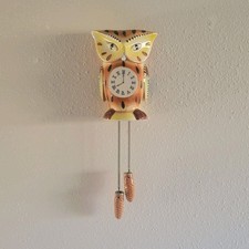 Vintage Ceramic Owl Cuckoo Clock Wall Pocket Planter Vase Mid Century Japan picture