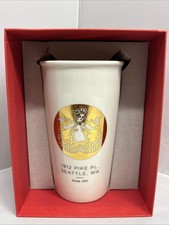 Starbucks 1912 Pike Place Seattle Gold Siren 12oz Ceramic Travel Tumbler NIB picture