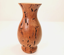 Vtg Handmade Wormy Oak Wood Vase Signed Turned Wood Nature Natural Art Woodland picture