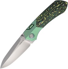 Remette Meteor Button Linerlock Folding Knife Green Ti/CF 3.38