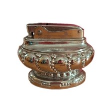 VINTAGE Crown Table Lighter Japan Ornate Silver Tone Metal Mid Century Bulbous picture