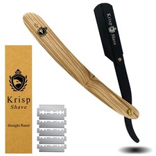 Wood Handle Barber Men Straight Edge Shaving Razor Folding Knife & 10 Blades picture