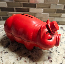Vintage 1950's Wes-Ko Snooty Plastic Piggy Bank Working Tipping Hat Plug L.A. picture