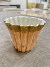 Agostinelli Fluted Peach Ceramic Cachepot Gold Trim Small Planter Vase NOS Vtg picture
