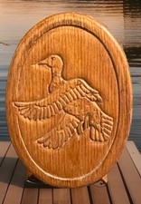 Vintage Wooden Recipe Holder With Duck in Flight Oval Design 1970’s picture