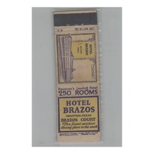 Matchbook Cover 1920s Safety First Hotel Brazos Houston TX picture