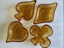 Vintage Tiara Glass Amber Playing Card Suit Trinket Dishes 4 Pc Heart Club Spade picture