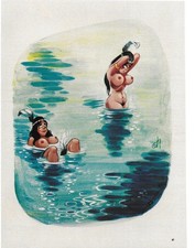 1976 Sexy Adult Cartoon Native American Woman Bathing Print Magazine Art Pinup picture