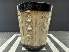DANA Navajo Sculpted Art Pottery Vase With Picassoesque Faces Design Signed picture