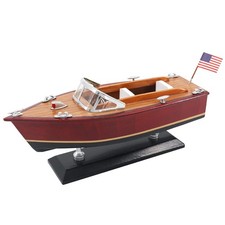 10 Inch Burgundy Wooden Classic Runabout Boat Model Vintage Decor picture