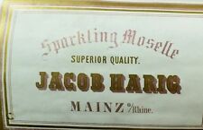 1870's-80's Sparkling Moselle Jacob Harig Mainz, German Wine Bottle Label F92 picture