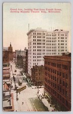 Milwaukee WI Wisconsin Grand Ave Majestic Theatre Street Cars 1911 Postcard picture