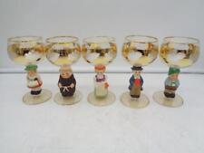 SET of 5 Goebel Hummel Figural Stemware 6oz Wine Glasses Etched 14k Gold Trim picture