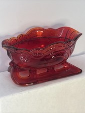 Westmoreland Ruby Red Glass Christmas Santa Sleigh Candy Dish Bowl picture