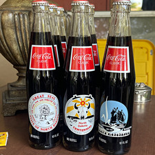 Coca-Cola Classic NorthDakota Centennial 1889-1989 Glass Bottles 10floz SET OF 9 picture