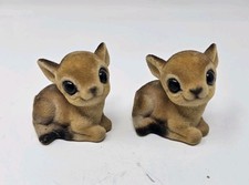 Vintage Parma by AAI Flocked Sitting Deer Fawns Made In Japan Glass Eyes Lot 2 picture