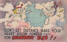 Vintage MWM Humorous Cartoon Postcard - Long Distance Love Couple Globe picture