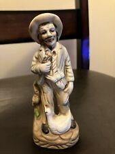 Vintage Old Man Figurine Porcelain Bisque Smoking Pipe & Goose  picture