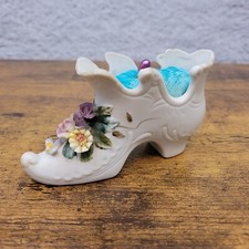 VTG Porcelain Bisque Victorian Shoe Figurine Hand Painted Pin Cushion picture