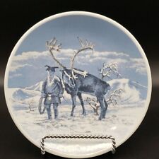 Vintage Porsgrund Norway Decorative Plate Reindeer Walker and Reindeer Blue picture