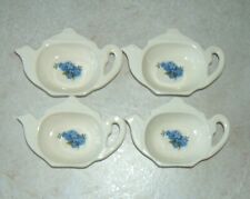4 Tea Bag / Spoon Holder Ceramic Porcelain Set ~ Painted Blue Flowers picture