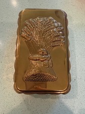 Vintage Copper Wall Hanging Mold Sheaf Of Wheat Motif Scalloped Edges Kitchen  picture