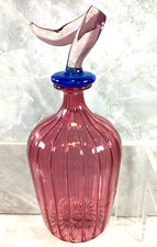 Vtg Tommasi Murano Art Glass Pink & Blue Perfume Bottle w/ Ribbon Stopper Italy picture