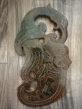 Chinese Black Jade~Hawk God~2Faces Plaque~6.9” Hand Carved~Beautiful Colors picture
