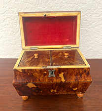 Antique Tortoiseshell Tea Caddy Crimson Velvet Lining picture