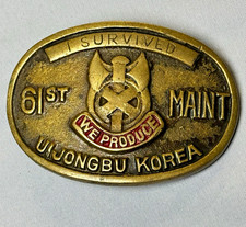 Vintage 61st Maint Co Belt Buckle I Survived Uijongbu Korea Military Brass picture