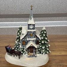 Thomas Kincaid Sunday Evening Sleigh Ride Light Up Church Christmas Village picture