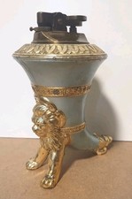VINTAGE MID-CENTURY JAPANESE BUTANE LION TURQUOISE CIGARETTE TABLE LIGHTER CAST picture