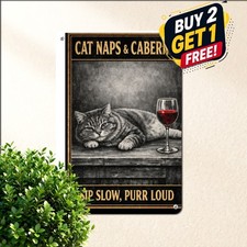 Cat And Wine Make Everything Fine Shabby Chic Home Bar Kitchen Metal Tin Sign picture