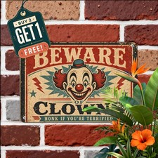 Funny Circus Clown Caution Sarcastic Metal Tin Sign Party Room Wall Decor picture