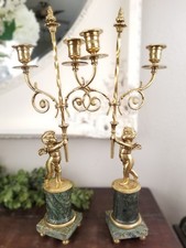 Antique Pr Empire Cherub Figure Gilt Bronze Ormolu Marble 2 Light Candelabras picture