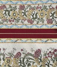 Antique French Silk Floral Stripe Fabric Lampas Lisere Brocade 1900s 56