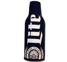 Miller Lite Bottle Suit Hugger Koozie Navy Pilsner  Beer Coozie picture