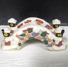 Ceramic Snowy Covered Bridge Figurine w/ 4 Lanterns, Christmas, 4 in picture