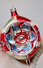 VTG 50's Glass Indent Scalloped FLOWER Mica Large DROP Christmas Ornament Poland picture