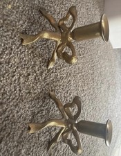 Gold Taper Candle Holders Set of 2 Vintage Look Metal Candlestick picture