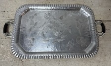 VTG Trade Continental Handwrought  Alluminum  Serving Tray With Handles Floral picture