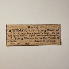 Print Ad Employment Offering For A Woman Sept 5 1799 1799 Clipping TAK8-S28 picture