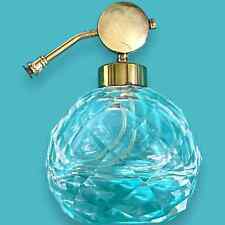 Vintage Perfume Bottle Hand Cut Irice Crystal Glass Round Brass Atomizer Nice picture