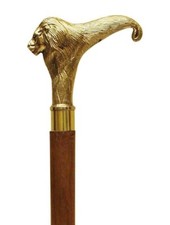 Solid Brass Lion Head Handle Vintage Style Walking Cane Wooden Stick picture