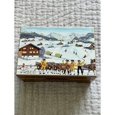 Jobin of Switzerland Wooden Music Box Swiss Alpine Winter Scene Min Vater isch picture