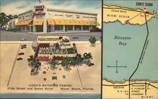 Miami Beach Florida FL Cook's Bathing Casino Map c1930s-40s Linen Postcard 1 picture