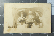 Vintage RPPC Photo Postcard Group Women Edwardian Wide Brim Hats Man Portrait picture