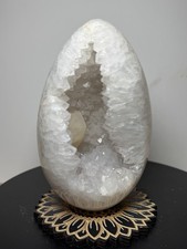Beautiful Agate/Quartz Geode Egg w/Holder (1-lb 14.2-oz) picture