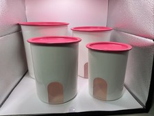 Tupperware One Touch Windows Canister Set of 4 -Pink KEEPS FLOUR, SUGAR GOOD. picture