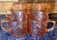 Vintage Set/4 Rosaline Arcoroc Pink Swirl Glass Coffee Mug Cup France Depression picture
